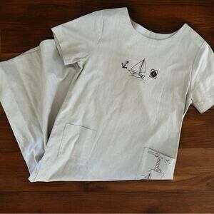 Vintage 90s Christopher & Banks Maxi Dress Linen Blend Sailboat Nautical Tan 12